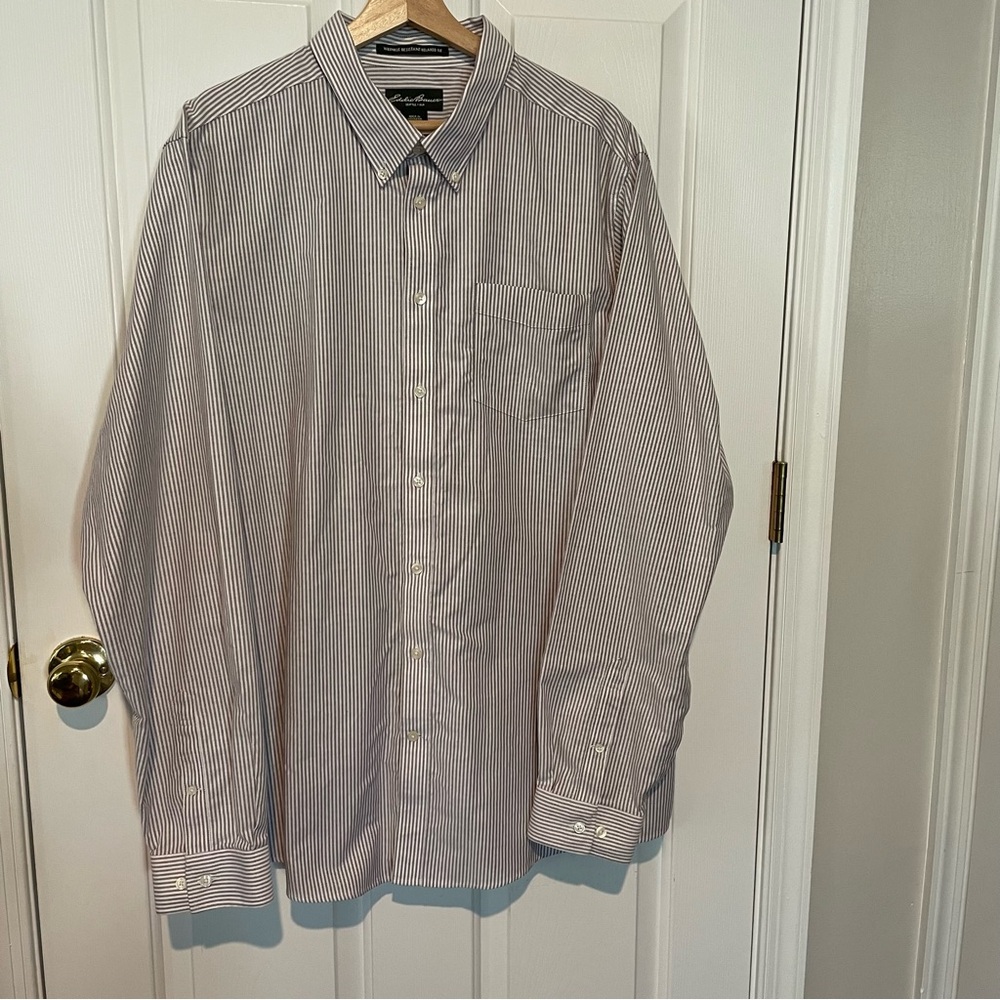 Eddie Bauer Men's TXXL Blue Striped Button-Down Shirt Tall Relaxed Fit Cotton